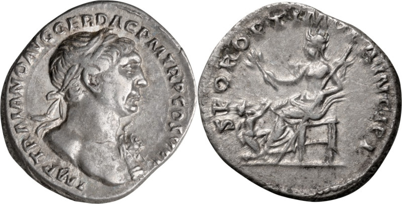 Trajan. Denarius; Trajan; 98-117 AD, Rome, c. 103 AD, Denarius, 3.59g. Woytek, M...