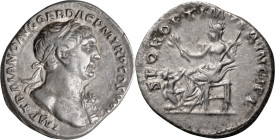 Trajan. Denarius; Trajan; 98-117 AD, Rome, c. 103 AD, Denarius, 3.59g. Woytek, MIR-220e-1 (this spec. cited and ill.. Obv: IMP TRAIANO AVG GER DAC P M...