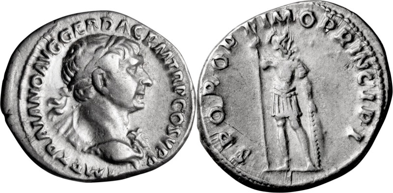 Trajan. Denarius; Trajan; 98-117 AD, Rome, c. 106-7 AD, Denarius, 3.29g. Woytek-...