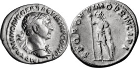Trajan. Denarius; Trajan; 98-117 AD, Rome, c. 106-7 AD, Denarius, 3.29g. Woytek-218r (3 spec.), pl. 44 (same obv. die). Obv: IMP TRAIANO AVG GER DAC P...
