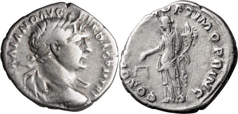 Trajan. Denarius; Trajan; 98-117 AD, Rome, c. 108-9 AD, Denarius, 2.97g. Woytek-...