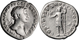 Trajan. Denarius; Trajan; 98-117 AD, Rome, c. 108-9 AD, Denarius, 3.25g. Woytek-287d (1 spec.), pl. 156 (diff. dies). Obv: IMP TRAIANO AVG GER DAC P M...