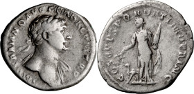 Trajan. Denarius; Trajan; 98-117 AD, Rome, c. 110 AD, Denarius, 3.21g. Woytek-285d (3 spec.). Obv: IMP TRAIANO AVG GER DAC P M TR P Bust laureate r., ...