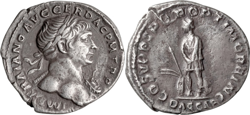Trajan. Denarius; Trajan; 98-117 AD, Rome, c. 110 AD, Denarius, 2.76g. Woytek, M...