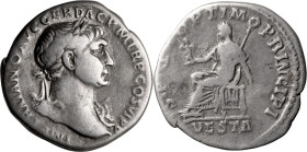 Trajan. Denarius; Trajan; 98-117 AD, Rome, 112 AD, Denarius, 2.99g. Woytek-392c (new combination). Obv: IMP TRAIANO AVG GER DAC P M TR P COS VI P P Bu...