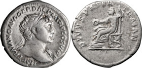 Trajan. Denarius; Trajan; 98-117 AD, Rome, c. 112-3 AD, Denarius, 3.08g. Woytek-401b (10 spec.); BMC-505 note (citing Naples); RIC-251 (citing Gnecchi...