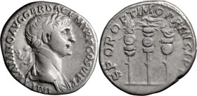 Trajan. Denarius; Trajan; 98-117 AD, Rome, 113-4 AD, Denarius, 3.40g. RIC-294; Woytek-419v-3 (3 spec.). Obv: IMP TRAIANO AVG GER DAC P M TR P COS VI P...