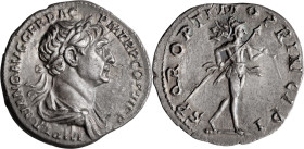 Trajan. Denarius; Trajan; 98-117 AD, Rome, 113-4 AD, Denarius, 2.79g. Woytek-423v (70 spec.), BM-417 corr., RIC-269, RSC-372c. Obv: IMP TRAIANO AVG GE...