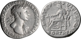 Trajan. Denarius; Trajan; 98-117 AD, Rome, 114-6 AD, Denarius, 2.87g. Woytek-526d (2 spec.), pl. 106 (same obv. die). Obv: With names NER and OPTIMO, ...