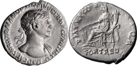 Trajan. Denarius; Trajan; 98-117 AD, Rome, 114-6 AD, Denarius, 2.87g. Woytek-526x (5 spec.). Obv: With names NER and OPTIMO, Bust laureate r., with ha...