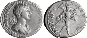 Trajan. Denarius; Trajan; 98-117 AD, Rome, 114-6 AD, Denarius, 2.98g. RIC-338, Woytek-520h (15 spec.). Obv: with name NER and title OPTIMO, Bust laure...