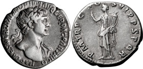 Trajan. Denarius; Trajan; 98-117 AD, Rome, 116 AD, Denarius, 3.22g. Woytek-553x (3 spec.). Obv: with title PARTHICO; bust laureate r. with bare chest ...