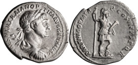 Trajan. Denarius; Trajan; 98-117 AD, Rome, 116-7 AD, Denarius, 2.66g. Woytek, MIR-578f (2 spec.), pl. 115 (same obv. die). Obv: [IMP] CAES NER TRAIAN ...