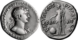 Trajan. Denarius; Trajan; 98-117 AD, Rome, 116 AD, Denarius, 3.13g. Woytek-562d (1 spec.). Obv: With title [PARTHICO], Bust laureate r. with bare ches...