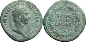 Trajan. ; Trajan; 98-117 AD, Rome, Sestertius 98 AD, 21.24g. Woytek-42b (2 spec.), pl. 5 (this coin); C-362 (12 Fr.). Obv: IMP CAES NERVA TRAIAN - AVG...