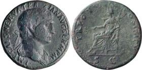 Trajan. Sestertius; Trajan; 98-117 AD, Rome, 101-2 AD, Sestertius, 25.32g. Woytek-107g (4 spec., including ours). Obv: IMP CAES NERVA TRA - IAN AVG GE...