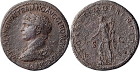 Trajan. Sestertius; Trajan; 98-117 AD, Rome, c. 104-7 AD, Sestertius, 25.83g. Woytek-200m-1 (2 spec.), pl. 37 (this coin). Obv: IMP CAES NERVAE TRAIAN...