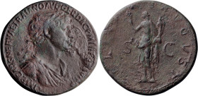 Trajan. Sestertius; Trajan; 98-117 AD, Rome, 112/113-114 AD, Sestertius, 24.57g. Woytek-480h (new combination). Obv: Dated COS VI, not yet "Optimus"; ...