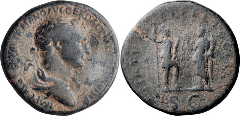 Trajan. Sestertius; Trajan; 98-117 AD, Rome, 112-115 AD, Sestertius, 24.80g. Woy...
