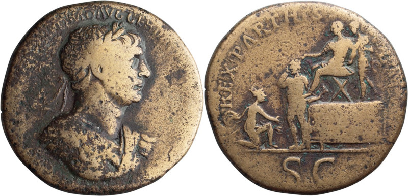 Trajan. Sestertius; Trajan; 98-117 AD, Rome, 116-7 AD, Sestertius, 23.40g. Cf. W...