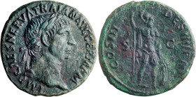 Trajan. 40-as; Trajan; 98-117 AD, Rome, Late 100 AD, As, 10.40g. Woytek, MIR-91[H]a (4 spec., including ours); pl. 14 (same dies). Obv: IMP CAES NERVA...