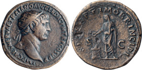 Trajan. Dupondius; Trajan; 98-117 AD, Rome, c. 106-7 AD, Dupondius, 14.55g. Woytek-254a, pl. 51 (Paris, same dies); C-513 (10 Fr.). Obv: IMP CAES NERV...