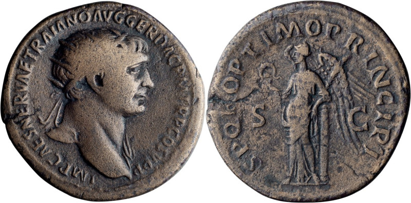 Trajan. Dupondius; Trajan; 98-117 AD, Rome, c. 106-7 AD, Dupondius, 11.76g. Woyt...