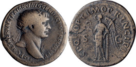 Trajan. Dupondius; Trajan; 98-117 AD, Rome, c. 106-7 AD, Dupondius, 11.76g. Woytek-255b (1 spec.). Obv: IMP CAES NERVAE TRAIANO AVG GER DAC P M TR P C...