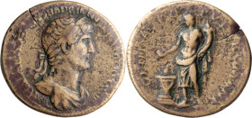 Hadrian Medallic Sestertius without S C. Sestertius; Hadrian Medallic Sestertius without S C; 117-138 AD, Rome, c. 123 AD, Sestertius, 25.00g. Cf. RIC...