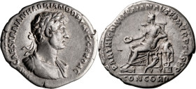 Hadrian. Denarius; Hadrian; 117-138 AD, Rome, 117 AD, Denarius, 3.28g. RIC-13 (R3), pl. 1 (same dies). Obv: IMP CAES TRAIAN HADRIANO OPT AVG GER DAC B...