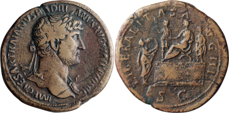 Hadrian. Sestertius; Hadrian; 117-138 AD, Rome, c. 120-1 AD, Sestertius, 24.41g....