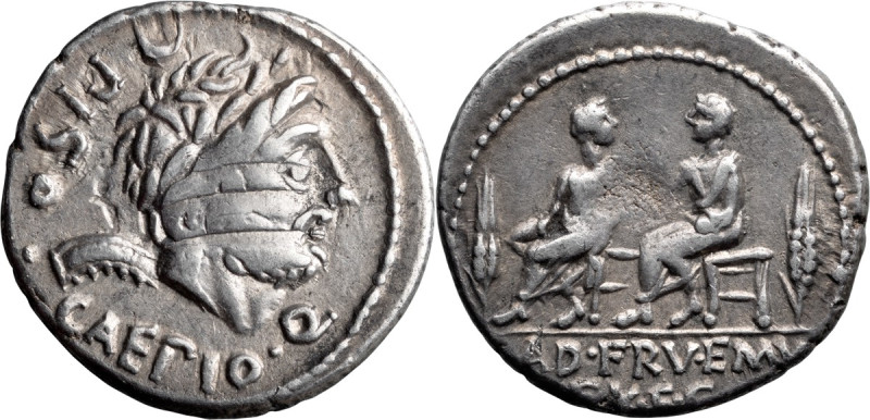 L. Calpurnius Piso Caesoninus & Q Servilius Caepio, quaestors. Denarius; L. Calp...