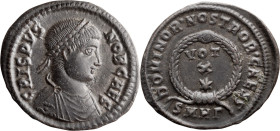 Crispus as Caesar. AE 3, Reduced Follis; Crispus as Caesar; 317-326 AD, Heraclea, 324 AD, Reduced Follis, 2.45g. RIC-61. Obv: Bust r. Rx: VOT X and st...