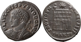 Crispus as Caesar. AE 3; Crispus as Caesar; 317-326 AD, Antioch, 325-326 AD, AE 3, 3.29g. RIC-64. Obv: FL IVL CRISPVS NOB CAES, Bust of Crispus laurea...