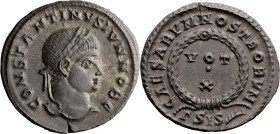 Constantine II as Caesar. AE 3, Reduced Follis; Constantine II as Caesar; 317-337 AD, Siscia, 321-4 AD, Reduced Follis, 3.18g. RIC-182. Obv: Laureate ...