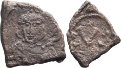 Tiberius III. Scarce Half-follis; Tiberius III; Constantinople, 698/699 AD, Half Follis, 4.19g. Berk-797, DO-12.a, S-1368, better face than Sear. Obv:...