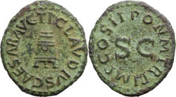 Claudius I. Quadrans; Claudius I; 41-54 AD, Rome, 42 AD, Quadrans, 2.72g. RIC-90, BM-182. Obv: TI CLAVDIVS CAESAR AVG around three-legged modius. Rx: ...