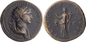 Trajan. Dupondius; Trajan; 98-117 AD, Rome, 112-4 AD, Dupondius, 10.62g. BM-992, C-146, RIC-626. Obv: IMP CAES NERVAE TRAIANO AVG GER DAC P M TR P COS...