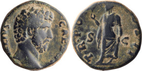 Aelius as Caesar. 40-as; Aelius as Caesar; 136-138 AD, Rome, As, 11.90g. BM-1931, C-57 (8 Fr.), RIC-1067. Rx: TR POT COS II S C Spes advancing l. hold...