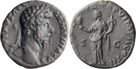 Lucius Verus. 40-as; Lucius Verus; 161-169 AD, Rome, 165 AD, As, 11.40g. BM-1269, RIC-1417, C-120. Obv: L - VERVS AVG - ARMENIACVS Head laureate r. Rx...