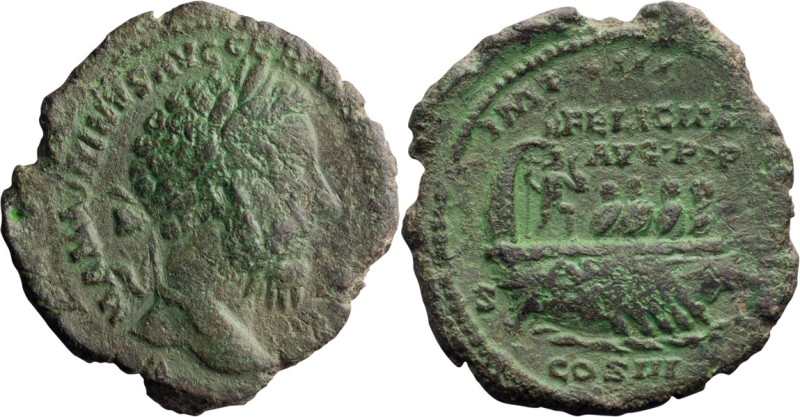 Marcus Aurelius. 40-as; Marcus Aurelius; 161-180 AD, Rome, 177 AD, As, 8.00g. BM...