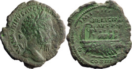 Marcus Aurelius. 40-as; Marcus Aurelius; 161-180 AD, Rome, 177 AD, As, 8.00g. BMC-pp. 661-2. Obv: M ANTONINVS AVG GERM [SARM TR P XXXI] Head laureate ...