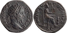 Septimius Severus. Dupondius; Septimius Severus; 193-211 AD, Rome, 210 AD, Dupondius, 9.63g. RIC-802. Obv: SEVERVS PIVS AVG, Head of Septimius Severus...