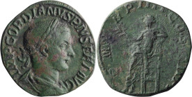 Gordian III. Sestertius; Gordian III; 238-244 AD, Rome, 241 AD, Sestertius, 20.76g. RIC-302, C-251. Obv: IMP GORDIANVS PIVS FEL AVG Bust laureate, dra...