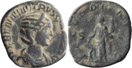 Herennia Etruscilla. Sestertius; Herennia Etruscilla; Rome, 251 AD, Sestertius, 18.53g. RIC-134a (R), C-9 (8 Fr.). Obv: HERENNIA ETRVSC[ILLA] AVG Drap...