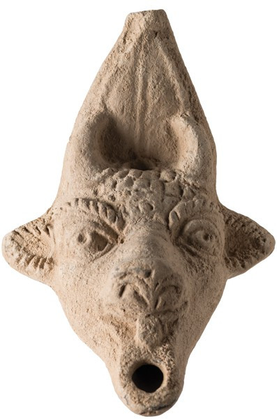 Greco-Roman Terracotta Bull's-head Lamp; Greco-Roman Terracotta Bull's-head Lamp...