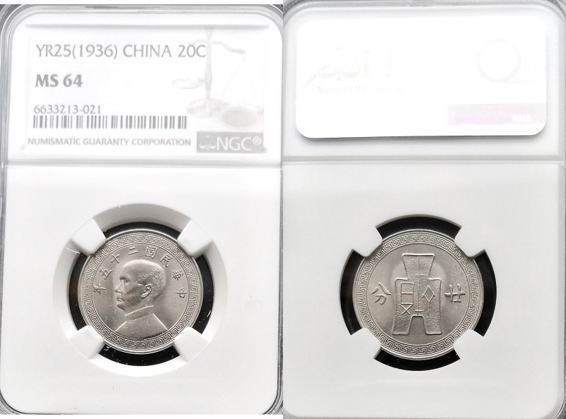 CHINA. 20 Cents, Year 25 (1936). MS-64.
KM-Y-350., MS64