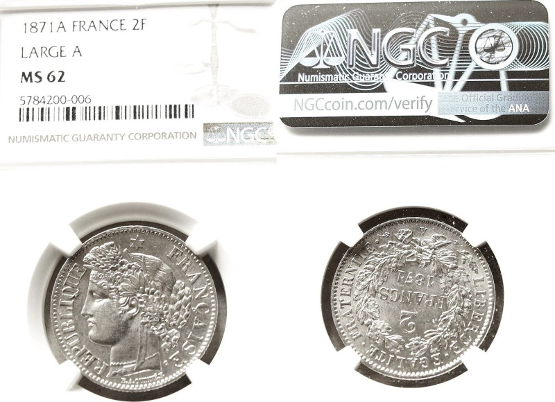 FRANKREICH.
Gouvernement de Défense Nationale 1870-1871. 2 Francs 1871 A, Paris....