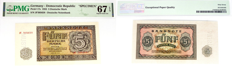 DDR, 1948-1989
5 Mark 1955. P17, R349m , kassenfrisch, PMG67, Muster/ Specimen