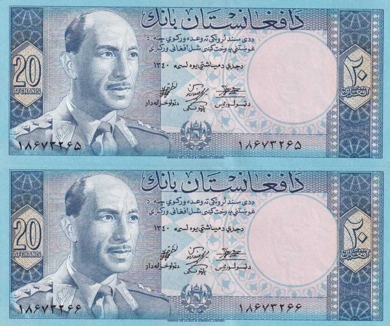 Afghanistan, 20 Afghanis, 1961, UNC, p38, (Total 2 banknotes)

Estimate: USD 2...